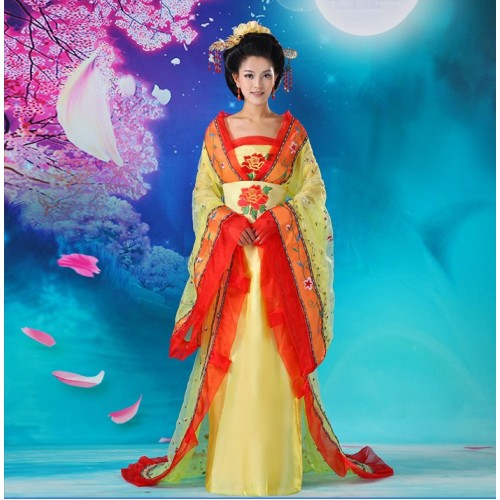 Wu Meiniang Chinese ancient Tang Han Dynasty imperial concubine trailing empress queen cosplay costumes stage fairy performance Hanfu robe for female